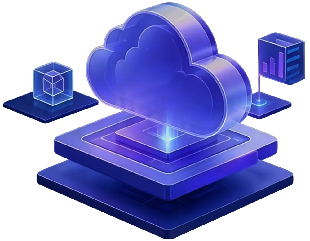 Illustration of a shattered proprietary cube with a padlock migrating through a glowing arrow of light particles into an open cloud platform with orbiting GPU, NPU and DCU nodes